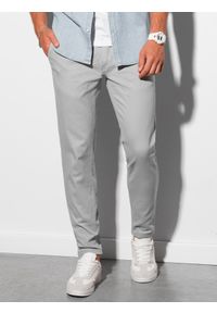 Ombre Clothing - Spodnie męskie chino P156 - jasnoszare - XXL. Okazja: na co dzień. Kolor: szary. Materiał: elastan, bawełna, tkanina. Styl: casual, klasyczny