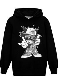 bonprix - Bluza z kapturem z miękkiej mieszanki bawełny. Okazja: na uczelnię. Typ kołnierza: kaptur. Kolor: czarny. Materiał: bawełna. Wzór: nadruk #1