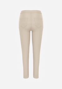 Renee - Jasnobeżowe Spodnie z Ekoskóry o Fasonie Skinny Sonowa. Stan: podwyższony. Kolor: beżowy #4