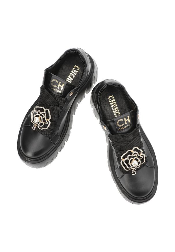 CheBello - Czarne Sneakersy Chebello Stylowe Obuwie Damskie Na Platformie. Okazja: na co dzień. Kolor: czarny. Materiał: materiał. Obcas: na platformie. Styl: elegancki