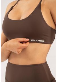 GYM GLAMOUR - Stanik fitness cardio damski Gym Glamour open back. Kolor: brązowy. Sport: fitness