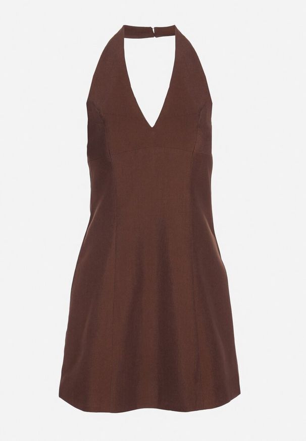 Born2be - Brązowa Rozkloszowana Sukienka z Odkrytymi Plecami Ataviela. Okazja: na co dzień. Kolor: brązowy. Typ sukienki: rozkloszowane. Styl: casual, elegancki