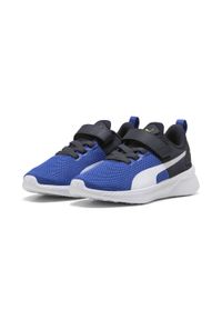 Puma - Dziecięce buty sportowe Flyer Runner V PUMA Vivid Blue New Navy White. Zapięcie: rzepy. Kolor: niebieski, wielokolorowy, biały. Materiał: syntetyk, tkanina, materiał. Szerokość cholewki: normalna. Sport: bieganie, turystyka piesza