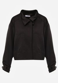 Renee - Czarna Kurtka Bomberka Oversize z Regulowanymi Mankietami Lann. Okazja: na co dzień. Typ kołnierza: dekolt gorset. Kolor: czarny. Materiał: poliester, jeans. Sezon: wiosna. Styl: casual #3