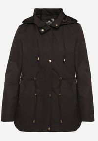 Born2be - Czarna Kurtka Parka ze Ściągaczem w Talii i Odpinanym Kapturem Elanoreta. Okazja: na co dzień. Kolor: czarny. Materiał: jeans. Styl: elegancki, casual