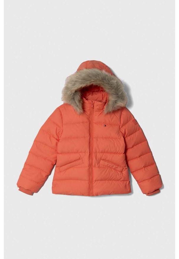 TOMMY HILFIGER - Tommy Hilfiger kurtka puchowa dziecięca kolor pomarańczowy. Okazja: na co dzień. Kolor: pomarańczowy. Materiał: puch. Styl: casual