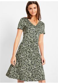 bonprix - Sukienka shirtowa z założeniem kopertowym. Kolor: zielony. Typ sukienki: kopertowe #1