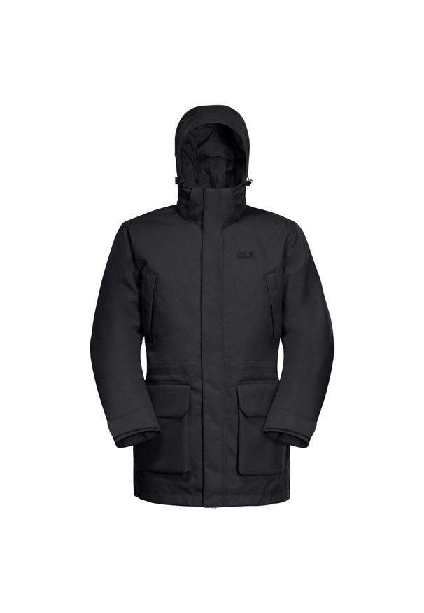 Parka Jack Wolfskin fierce wind. Kolor: czarny. Materiał: syntetyk. Sport: turystyka piesza