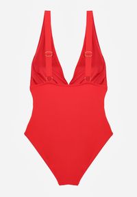 Renee - Czerwony Strój Kąpielowy Jednoczęściowy z Metaliczną Aplikacją i Marszczeniem Kylrahne. Kolekcja: plus size. Kolor: czerwony. Materiał: len. Wzór: aplikacja #5