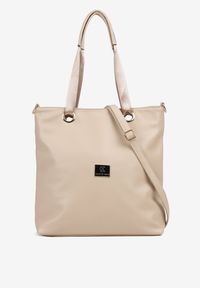 Born2be - Beżowa Torebka Shopperka z Metalicznymi Wstawkami Lanastiela. Kolor: beżowy. Styl: biznesowy, elegancki, casual