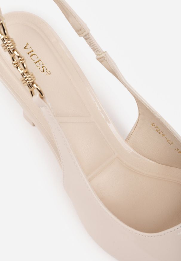 Born2be - Beżowe Szpilki VICES z Odkrytą Piętą i Elegancką Aplikacją przy Pasku Naterena. Okazja: na co dzień. Zapięcie: pasek. Kolor: beżowy. Materiał: jeans. Wzór: aplikacja. Obcas: na szpilce. Styl: elegancki