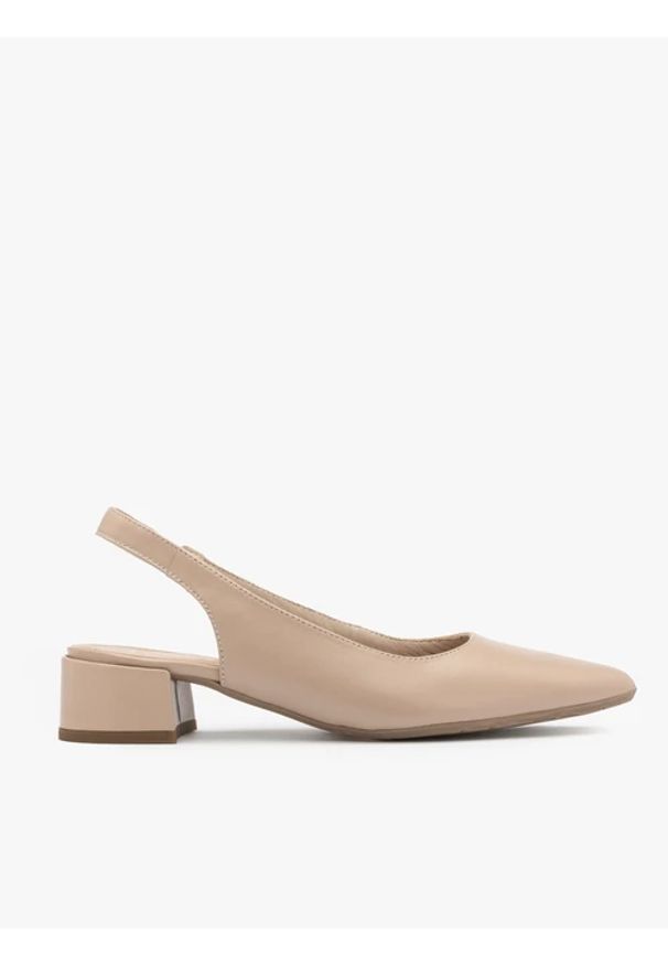 Ryłko - Beżowe czółenka z otwartą piętą. Nosek buta: otwarty. Kolor: beżowy. Materiał: skóra. Szerokość cholewki: normalna. Obcas: na obcasie. Styl: street. Wysokość obcasa: średni