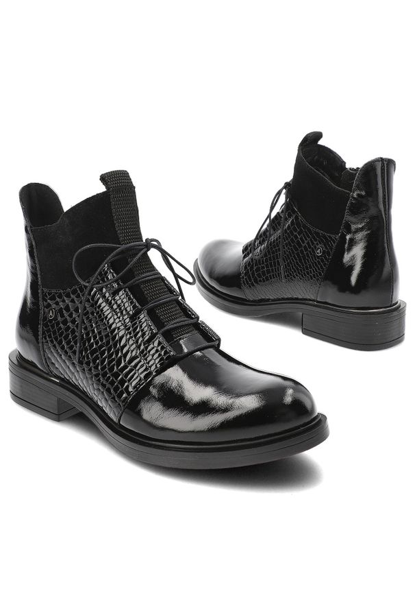 Czarne Botki Armodo Stylowe Obuwie Damskie. Okazja: na co dzień. Kolor: czarny. Materiał: materiał, lakier, skóra. Styl: elegancki