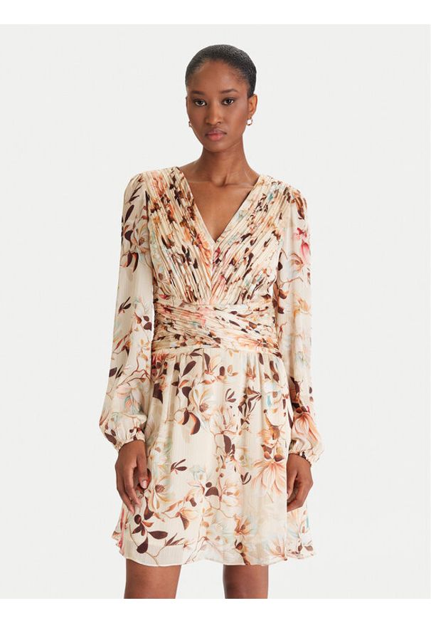 Guess Sukienka koktajlowa W5YK20 WDW82 Beżowy Regular Fit. Kolor: beżowy. Materiał: syntetyk. Styl: wizytowy