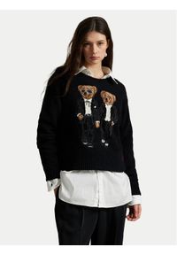 Polo Ralph Lauren Sweter 211978619001 Czarny Relaxed Fit. Typ kołnierza: polo. Kolor: czarny. Materiał: wełna