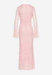 Born2be - Ciemnoróżowa Koronkowa Sukienka o Dopasowanym Kroju z Szerokim Dołem Annadira. Kolor: różowy. Materiał: koronka. Typ sukienki: proste #7