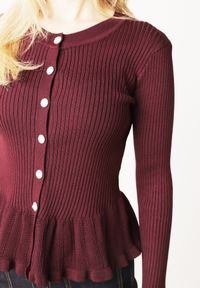 Born2be - Fioletowy Elegancki Kardigan z Wiskozy z Falbankami i Guzikami z Cyrkoniami Orsea. Okazja: na co dzień. Typ kołnierza: kołnierz z falbankami. Kolor: fioletowy. Materiał: wiskoza. Wzór: aplikacja. Styl: elegancki #5