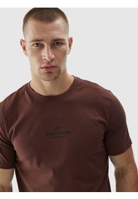 4f - 4F T-shirt regular z nadrukiem męski - brązowy S. Okazja: na co dzień. Kolor: brązowy. Materiał: bawełna, jersey, dzianina. Długość rękawa: krótki rękaw. Długość: krótkie. Wzór: nadruk. Styl: sportowy, klasyczny, casual