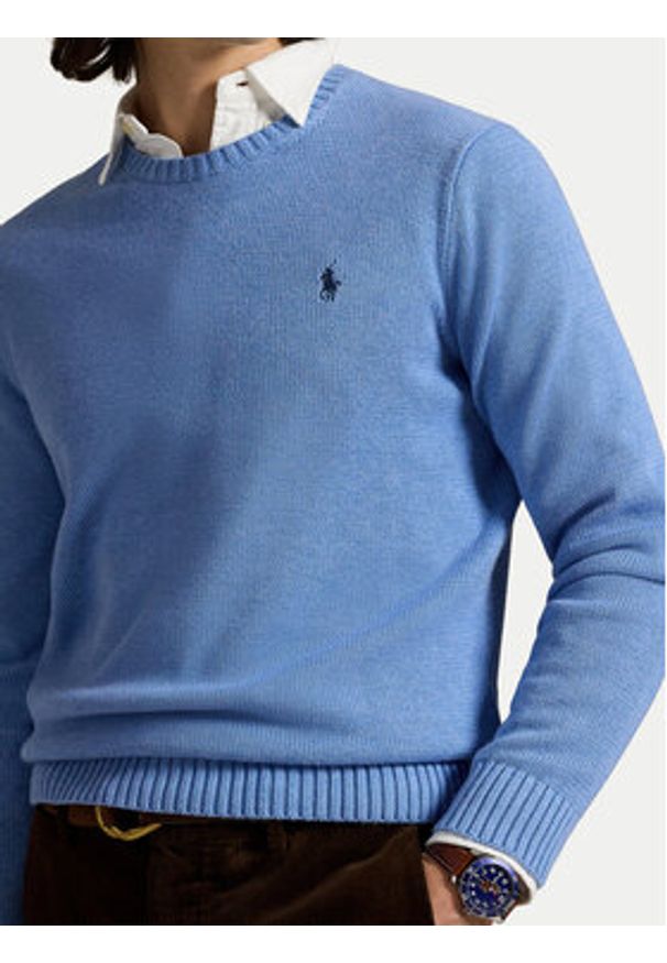 Polo Ralph Lauren Sweter 710810846038 Błękitny Regular Fit. Typ kołnierza: polo. Kolor: niebieski. Materiał: bawełna