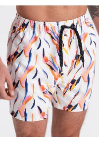 Ombre Clothing - Szorty męskie kąpielówki w kolorowy print - białe V2. Okazja: na plażę. Kolor: biały. Materiał: poliester, materiał. Wzór: kolorowy, nadruk #8