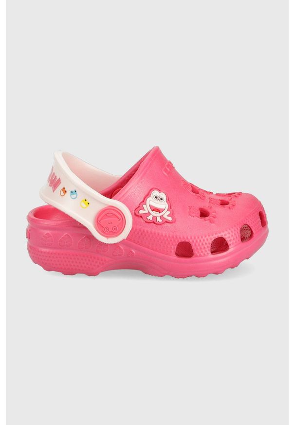 Coqui klapki dziecięce kolor różowy. Nosek buta: okrągły. Kolor: różowy. Materiał: materiał, guma. Wzór: gładki
