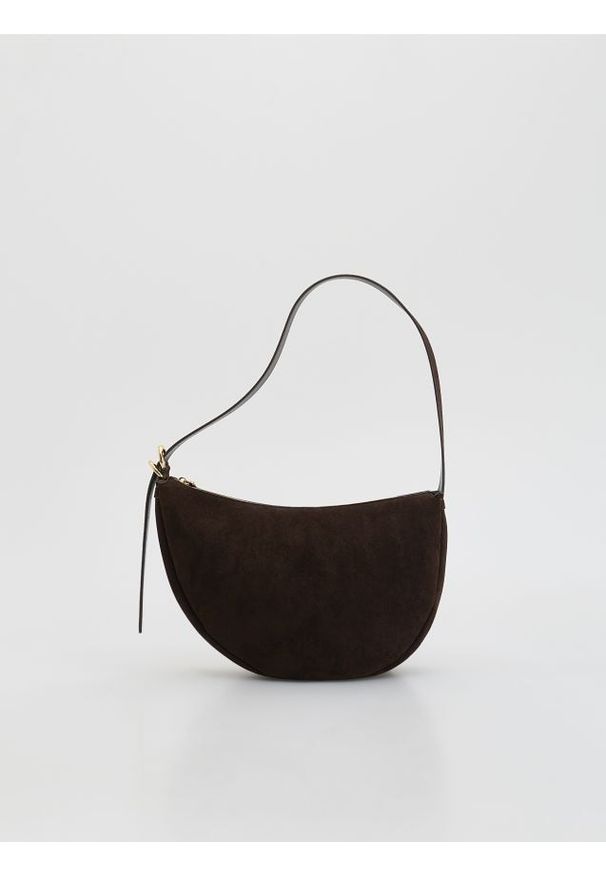 Reserved - Torebka na ramię z imitacji zamszu - ciemnobrązowy. Kolor: brązowy. Materiał: zamszowe. Rodzaj torebki: na ramię
