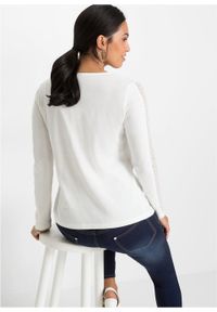 Sweter z koronką bonprix biel wełny. Kolor: biały. Materiał: wełna, koronka. Wzór: koronka #3