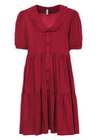 Sukienka z zaokrąglonym kołnierzykiem, z przyjaznej dla środowiska wiskozy bonprix pomarańczowo-czerwony. Kolor: czerwony. Materiał: wiskoza. Długość: mini #1