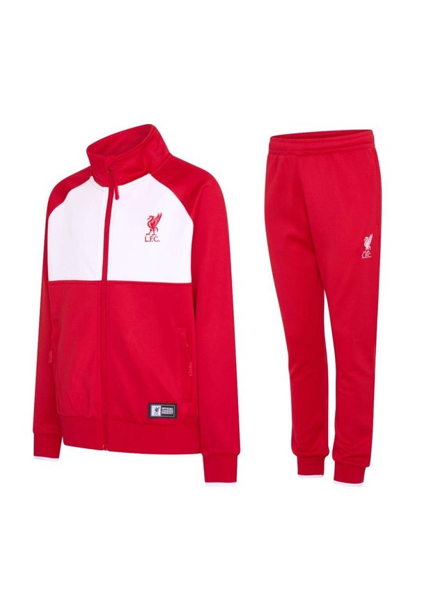 LIVERPOOL FC - Dres piłkarski dziecięcy Liverpool 21/22. Kolor: biały, wielokolorowy, czerwony. Materiał: dresówka