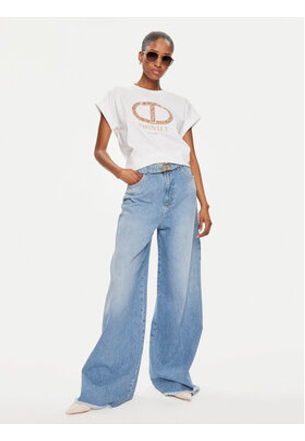TwinSet - TWINSET Jeansy 241TT2390 Niebieski Wide Leg. Kolor: niebieski