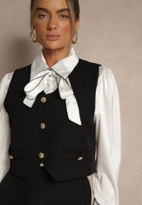Renee - Czarny 3- Częściowy Komplet Spódnica Kamizelka z Guzikami Koszula Ozdobiona Wiązaniem Avanessae. Kolor: czarny. Materiał: tkanina. Wzór: aplikacja #3