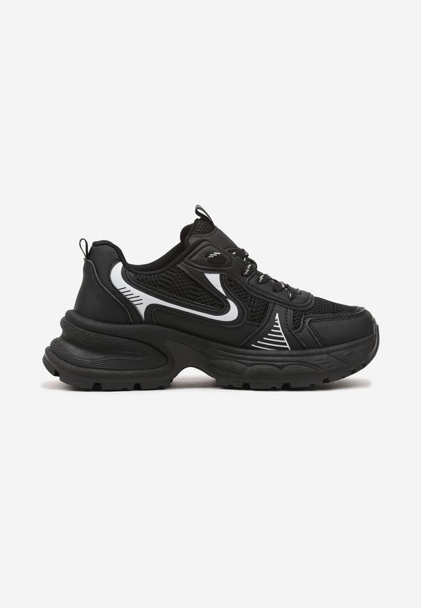 Born2be - Czarne Sneakersy na Grubej Podeszwie z Siateczką Olirase. Okazja: na co dzień. Nosek buta: okrągły. Kolor: czarny. Materiał: jeans. Wzór: aplikacja. Obcas: na obcasie. Wysokość obcasa: średni