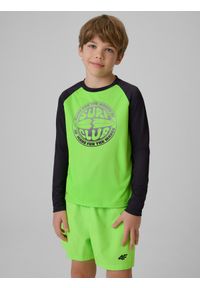 4f - 4F Longsleeve do pływania z nadrukiem chłopięcy - zielony 134/140 (8-10 lat). Kolor: zielony. Materiał: materiał, skóra. Wzór: nadruk #1