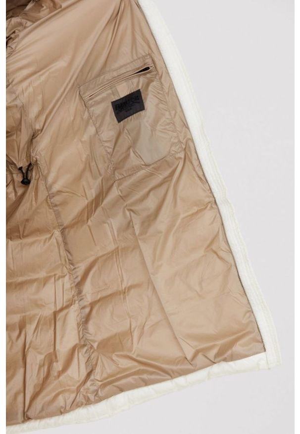 Blauer USA - BLAUER Ecru kurtka puchowa damska z odpinanym futrem jenota, Rozmiar S. Kolor: biały. Materiał: futro, puch