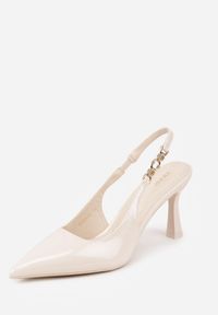 Renee - Beżowe Eleganckie Szpilki Slingback VICES z Ozdobną Aplikacją przy Pasku Natera. Zapięcie: pasek. Kolor: beżowy. Wzór: aplikacja. Obcas: na szpilce. Styl: elegancki. Wysokość obcasa: średni #5