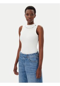 Hugo - HUGO Top Delanive 50534050 Biały Slim Fit. Kolor: biały. Materiał: syntetyk