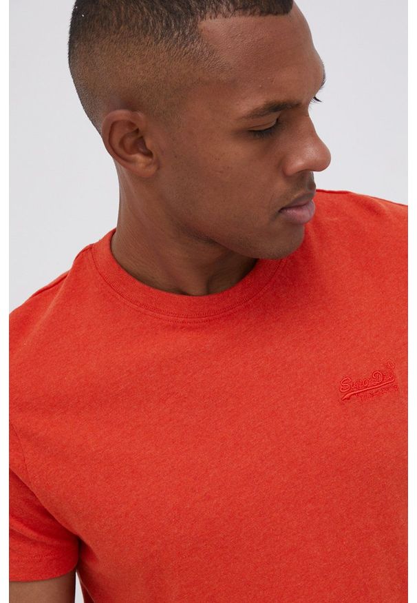 Superdry - T-shirt bawełniany. Okazja: na co dzień. Kolor: pomarańczowy. Materiał: bawełna. Wzór: nadruk. Styl: casual