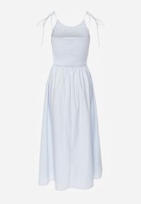 Born2be - Niebieska Bawełniana Sukienka Rozkloszowana z Elastyczną Górą i Wiązanymi Ramiączkami Nyphea. Okazja: na co dzień. Kolor: niebieski. Materiał: bawełna. Długość rękawa: na ramiączkach. Typ sukienki: proste. Styl: casual, elegancki #8