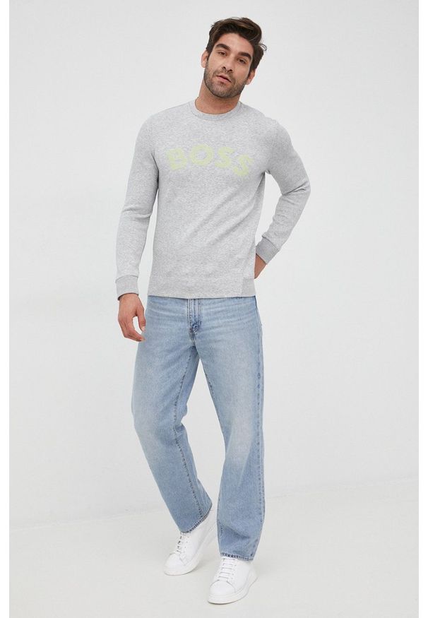 BOSS bluza BOSS ATHLEISURE męska kolor szary z nadrukiem. Okazja: na co dzień. Kolor: szary. Wzór: nadruk. Styl: casual