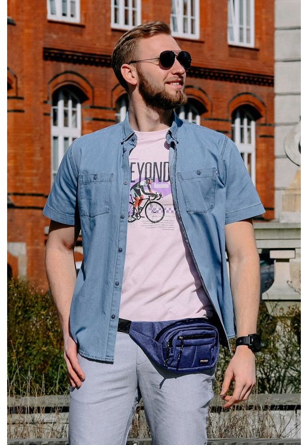 Męska Saszetka na Biodro (Nerka) - Pako Jeans - Niebieska. Kolor: niebieski. Materiał: poliester
