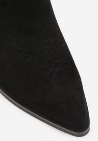 Renee - Czarne Brokatowe Botki Kowbojki na Słupku Remirra. Okazja: na co dzień. Nosek buta: szpiczasty. Kolor: czarny. Materiał: jeans. Wzór: aplikacja. Obcas: na słupku. Styl: casual, elegancki #2