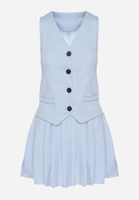 Born2be - Jasnoniebieska Sukienka Góra w Stylu Kamizelki i Rozkloszowany Dół Eviraia. Okazja: na co dzień. Typ kołnierza: dekolt w kształcie V. Kolor: niebieski. Typ sukienki: rozkloszowane. Styl: klasyczny, casual #6