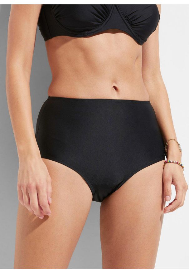 bonprix - Figi bikini shape, high waist, lekki stopień modelowania sylwetki. Stan: podwyższony. Kolor: czarny. Materiał: materiał. Długość: długie