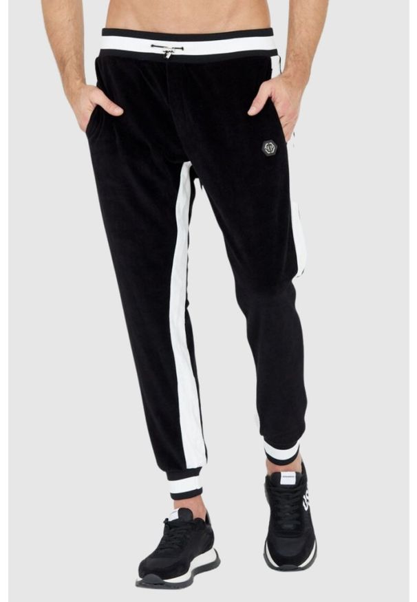 Philipp Plein - PHILIPP PLEIN Czarny dres męski z aksamitu. Kolor: czarny. Materiał: dresówka. Sport: bieganie