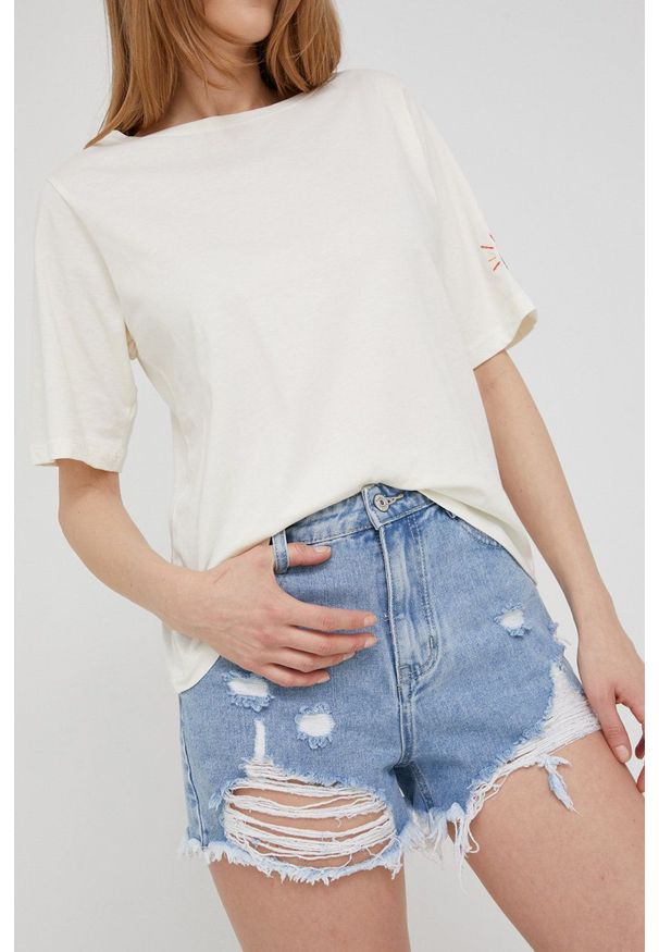 Answear Lab szorty jeansowe damskie gładkie high waist. Okazja: na co dzień. Stan: podwyższony. Kolor: niebieski. Materiał: jeans. Wzór: gładki. Styl: wakacyjny