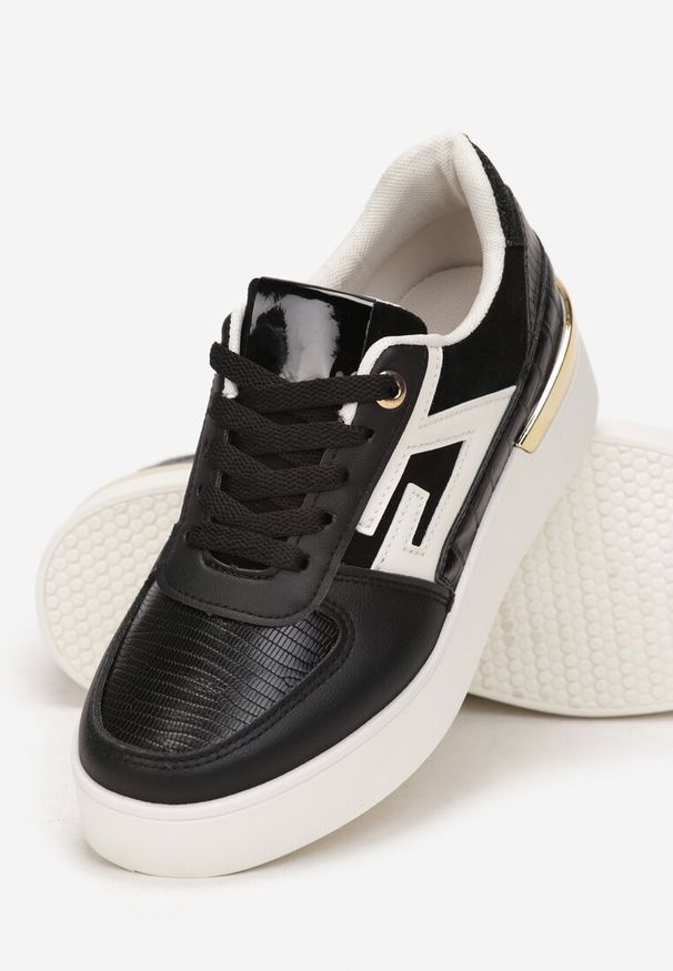 Born2be - Czarne Sznurowane Sneakersy na Płaskiej Grubej Podeszwie Zantea. Kolor: czarny. Obcas: na płaskiej podeszwie