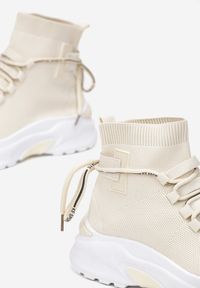 Born2be - Beżowe Sneakersy Kallissa. Wysokość cholewki: za kostkę. Zapięcie: bez zapięcia. Kolor: beżowy. Materiał: materiał. Szerokość cholewki: normalna #3