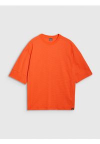 4f - T-shirt oversize gładki męski - pomarańczowy. Kolor: pomarańczowy. Wzór: gładki