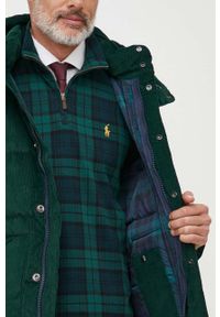 Polo Ralph Lauren kurtka sztruksowa puchowa kolor zielony zimowa. Typ kołnierza: polo. Kolor: zielony. Materiał: puch, sztruks. Sezon: zima #6