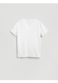 Reserved - Bawełniany t-shirt slim fit - biały. Kolor: biały. Materiał: bawełna